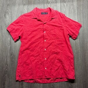Polo Ralph Lauren Linen Silk Camp Shirt Mens XL Pink Short Sleeve Loop Collar